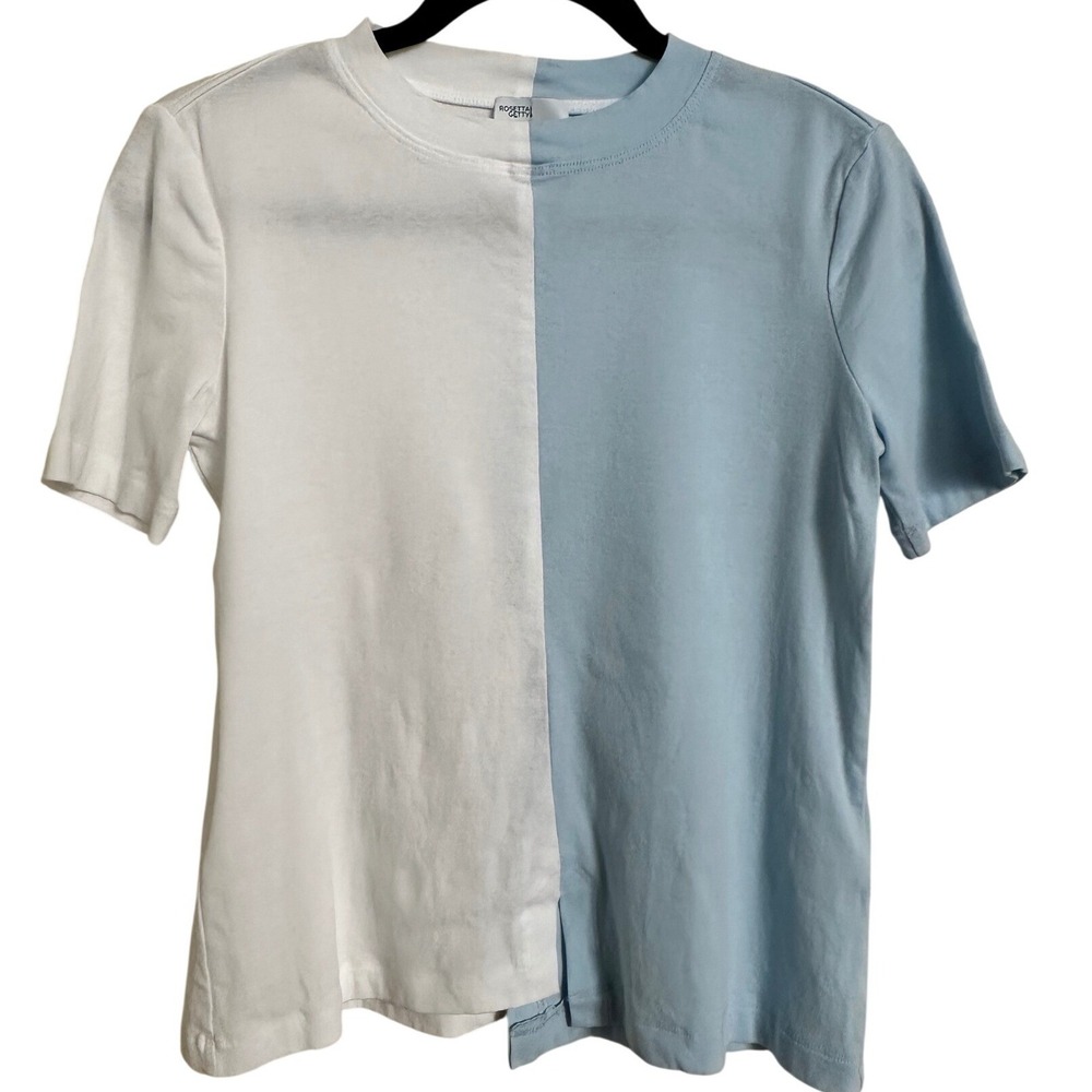 Rosetta Getty Colorblock Ribbed T-Shirt Light Blue White 100% Cotton XS USA‎